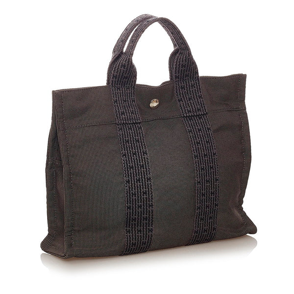 エルメス エールラインPM グレー キャンバス ハンドバッグ レディース HERMES 【中古】