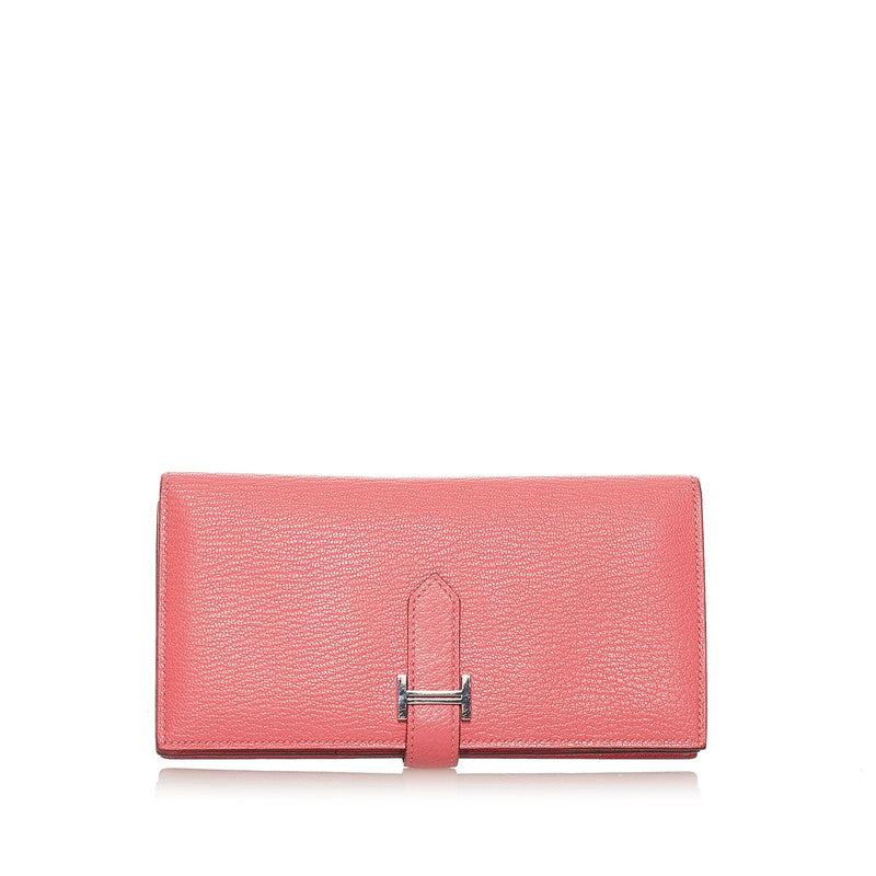 エルメス ベアンスフレ 長財布 ピンク ローズリップスティック シェーブル レディース HERMES 【中古】