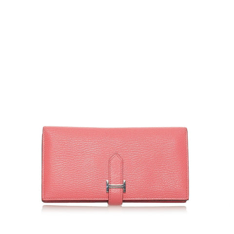 エルメス ベアンスフレ 長財布 ピンク ローズリップスティック シェーブル レディース HERMES 【中古】