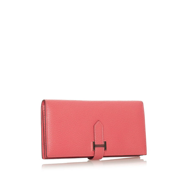 エルメス ベアンスフレ 長財布 ピンク ローズリップスティック シェーブル レディース HERMES 【中古】