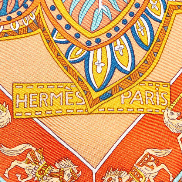 エルメス カレ90 LE JARDIN DE LA MAHARANI マハラニの庭 オレンジ シルク スカーフ レディース HERMES 【中古】