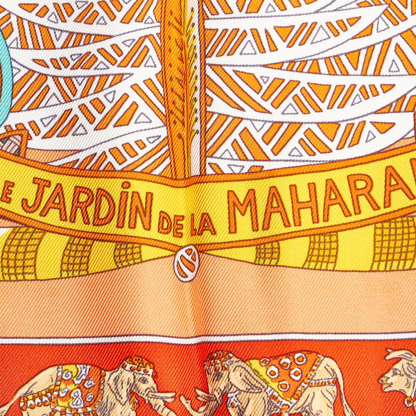 エルメス カレ90 LE JARDIN DE LA MAHARANI マハラニの庭 オレンジ シルク スカーフ レディース HERMES 【中古】
