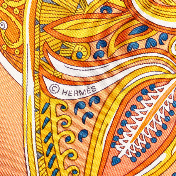 エルメス カレ90 LE JARDIN DE LA MAHARANI マハラニの庭 オレンジ シルク スカーフ レディース HERMES 【中古】