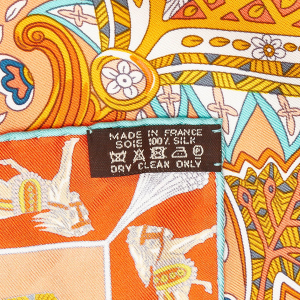エルメス カレ90 LE JARDIN DE LA MAHARANI マハラニの庭 オレンジ シルク スカーフ レディース HERMES 【中古】