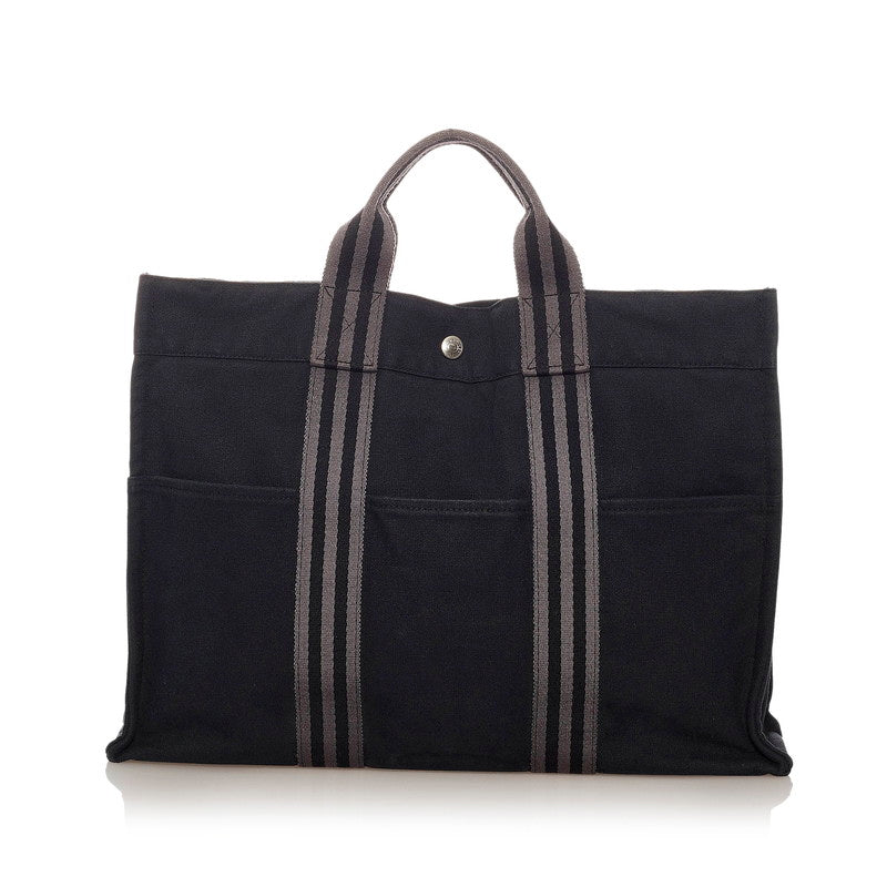 エルメス フールトゥMM ブラック コットン トートバッグ メンズ HERMES 【中古】