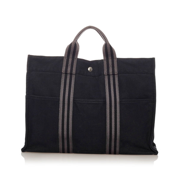 エルメス フールトゥMM ブラック コットン トートバッグ メンズ HERMES 【中古】