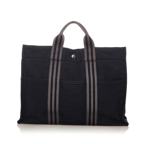 エルメス フールトゥMM ブラック コットン トートバッグ メンズ HERMES 【中古】