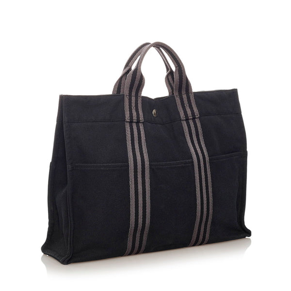 エルメス フールトゥMM ブラック コットン トートバッグ メンズ HERMES 【中古】