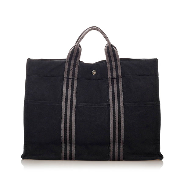 エルメス フールトゥMM ブラック コットン トートバッグ メンズ HERMES 【中古】