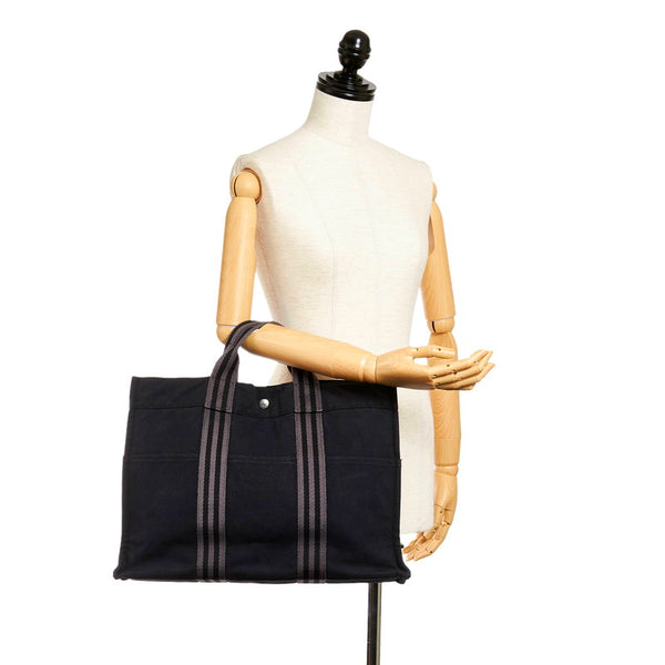 エルメス フールトゥMM ブラック コットン トートバッグ メンズ HERMES 【中古】