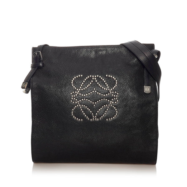 ロエベ ブラック レザー 斜めがけ ショルダー レディース LOEWE 【中古】