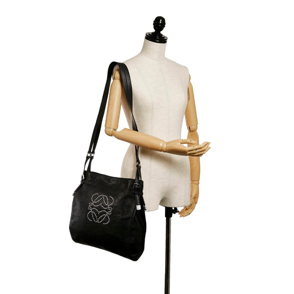 ロエベ ブラック レザー 斜めがけ ショルダー レディース LOEWE 【中古】
