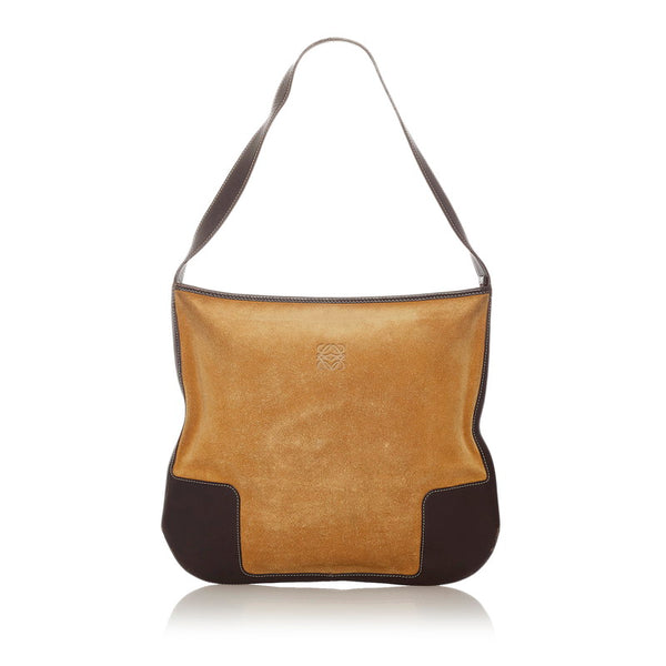 ロエベ ベージュ ブラウン スウェード レザー 肩掛け ショルダーバッグ レディース LOEWE 【中古】