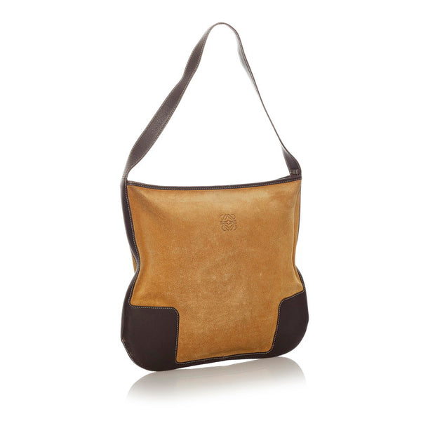 ロエベ ベージュ ブラウン スウェード レザー 肩掛け ショルダーバッグ レディース LOEWE 【中古】