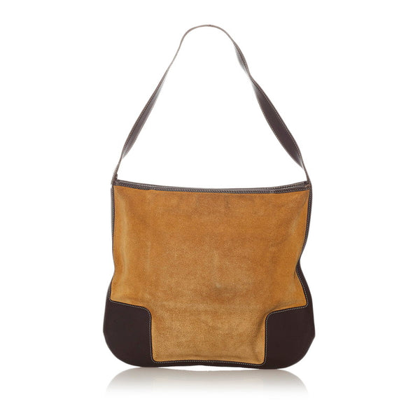 ロエベ ベージュ ブラウン スウェード レザー 肩掛け ショルダーバッグ レディース LOEWE 【中古】