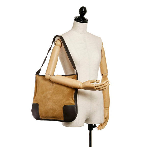 ロエベ ベージュ ブラウン スウェード レザー 肩掛け ショルダーバッグ レディース LOEWE 【中古】