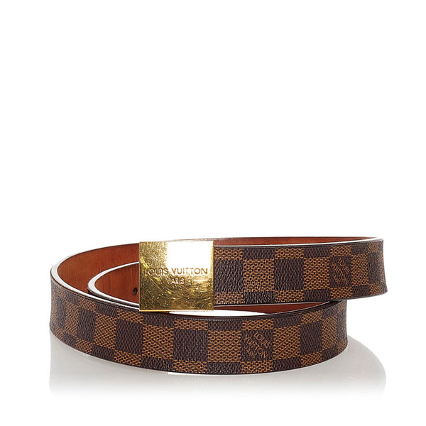 ルイ ヴィトン ダミエ サンチュールキャレ ブラウン PVC レザー ベルト レディース LOUIS VUITTON 【中古】