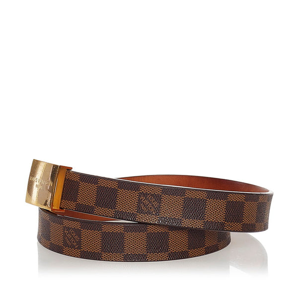 ルイ ヴィトン ダミエ サンチュールキャレ ブラウン PVC レザー ベルト レディース LOUIS VUITTON 【中古】