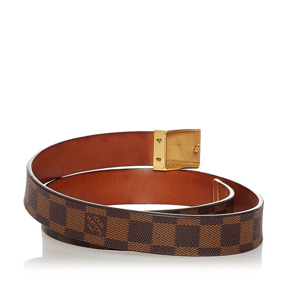 ルイ ヴィトン ダミエ サンチュールキャレ ブラウン PVC レザー ベルト レディース LOUIS VUITTON 【中古】