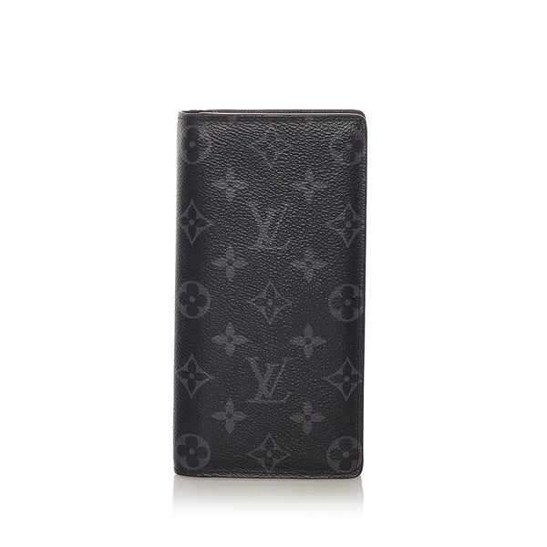ルイ ヴィトン モノグラム エクリプス ポルトフォイユブラザ M61697 ブラック グレー PVC レザー 長財布 メンズ LOUIS VUITTON 【中古】