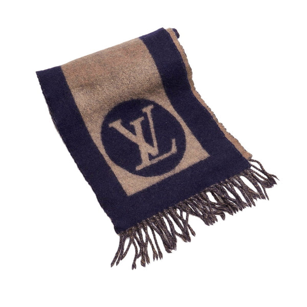 ルイ ヴィトン エシャルプ カーディフ M72202 ネイビー グレー ウール アンゴラ マフラー メンズ LOUIS VUITTON 【中古】