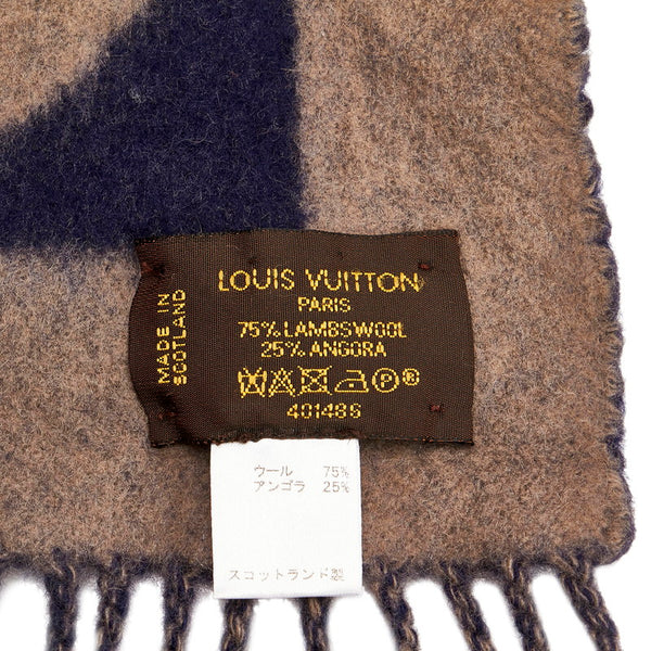 ルイ ヴィトン エシャルプ カーディフ M72202 ネイビー グレー ウール アンゴラ マフラー メンズ LOUIS VUITTON 【中古】