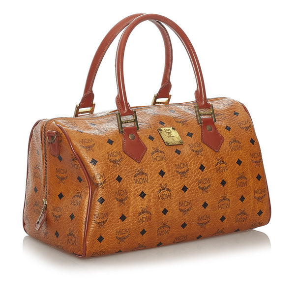 エム シー エム ヴィセトス ロゴグラム ハンドバッグ ミニボストンバッグ ブラウン PVC レザー レディース MCM 【中古】