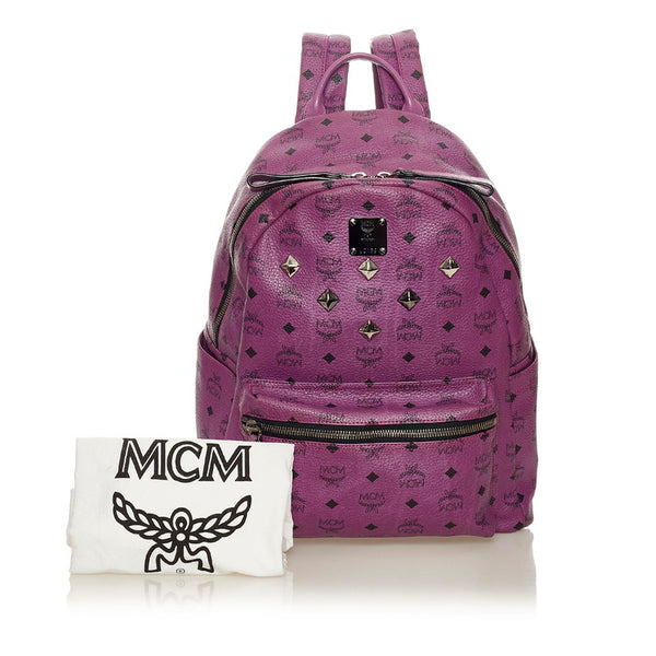 エム シー エム ヴィセトス スタッズ パープル レザー リュック バックパック レディース MCM 【中古】