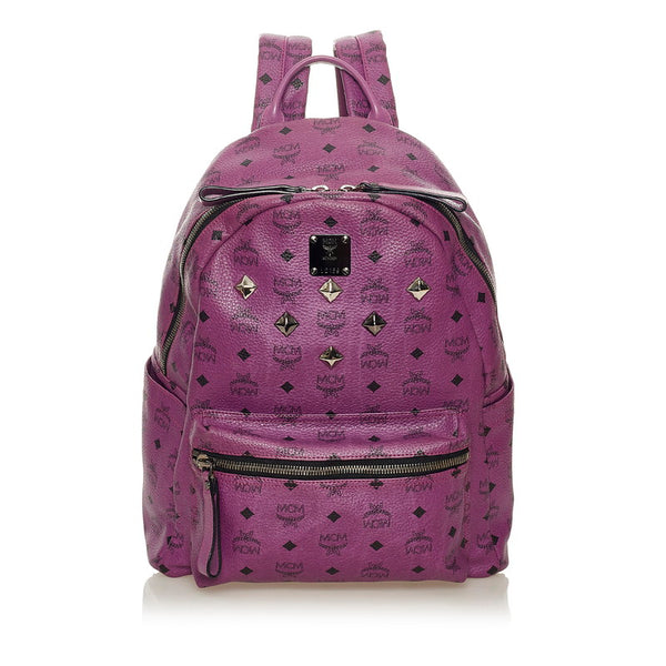 エム シー エム ヴィセトス スタッズ パープル レザー リュック バックパック レディース MCM 【中古】