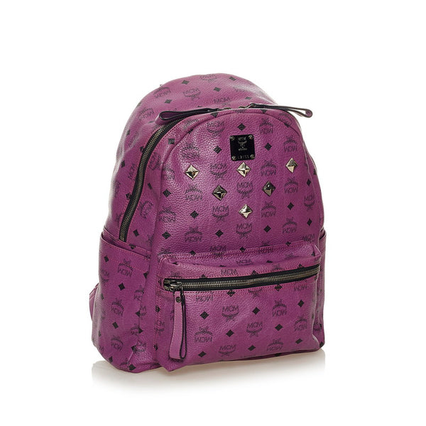 エム シー エム ヴィセトス スタッズ パープル レザー リュック バックパック レディース MCM 【中古】