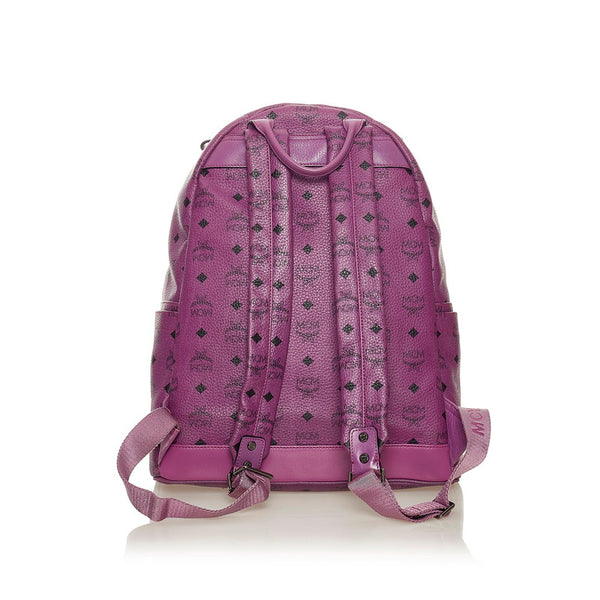 エム シー エム ヴィセトス スタッズ パープル レザー リュック バックパック レディース MCM 【中古】