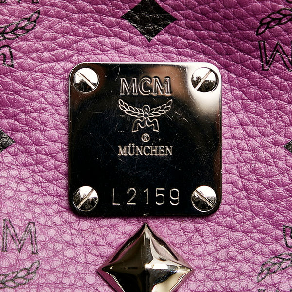 エム シー エム ヴィセトス スタッズ パープル レザー リュック バックパック レディース MCM 【中古】