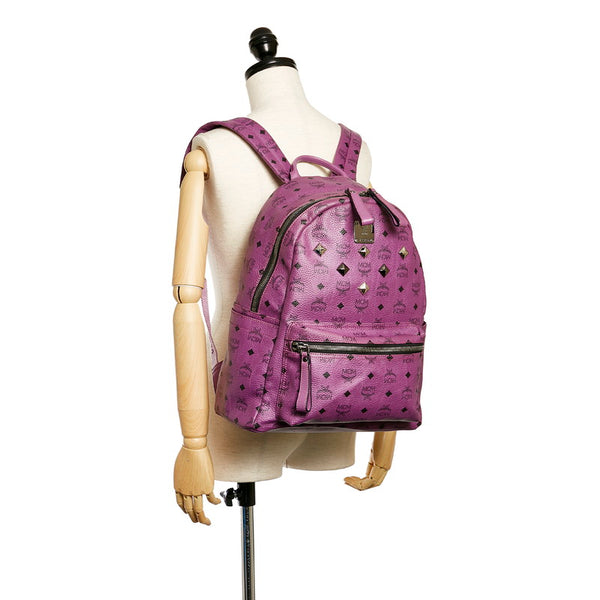 エム シー エム ヴィセトス スタッズ パープル レザー リュック バックパック レディース MCM 【中古】