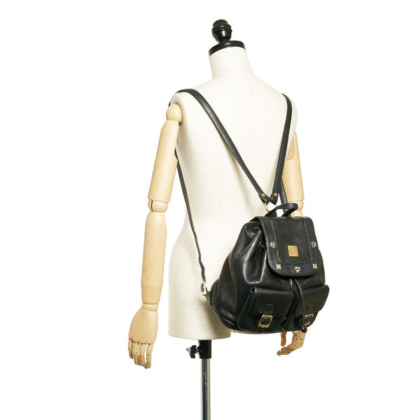 エム シー エム リュック バックパック ブラック レザー レディース MCM 【中古】
