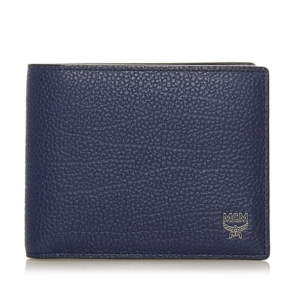 エム シー エム 二つ折り財布 ブルー レザー レディース MCM 【中古】