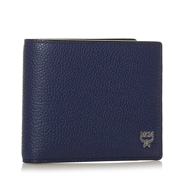 エム シー エム 二つ折り財布 ブルー レザー レディース MCM 【中古】