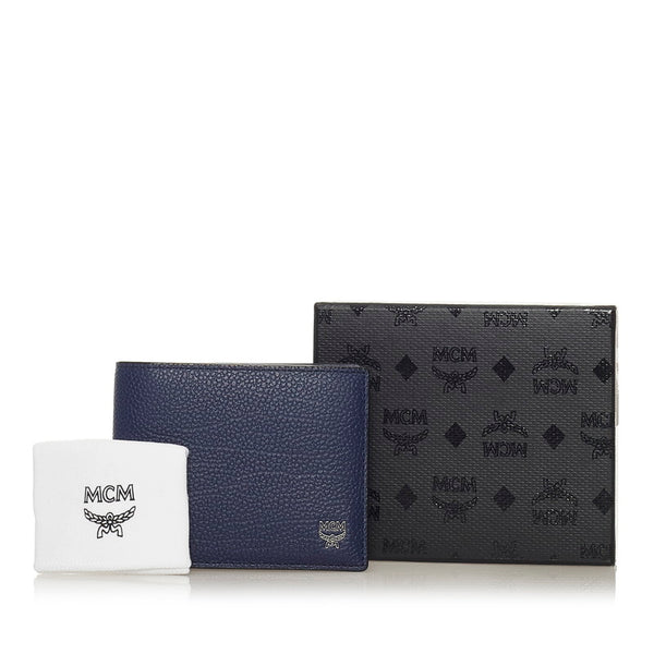 エム シー エム 二つ折り財布 ブルー レザー レディース MCM 【中古】