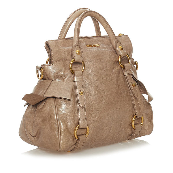ミュウミュウ リボン ベージュ レザー ハンドバッグ ショルダーバッグ 2WAY レディース MIUMIU 【中古】