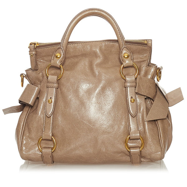 ミュウミュウ リボン ベージュ レザー ハンドバッグ ショルダーバッグ 2WAY レディース MIUMIU 【中古】
