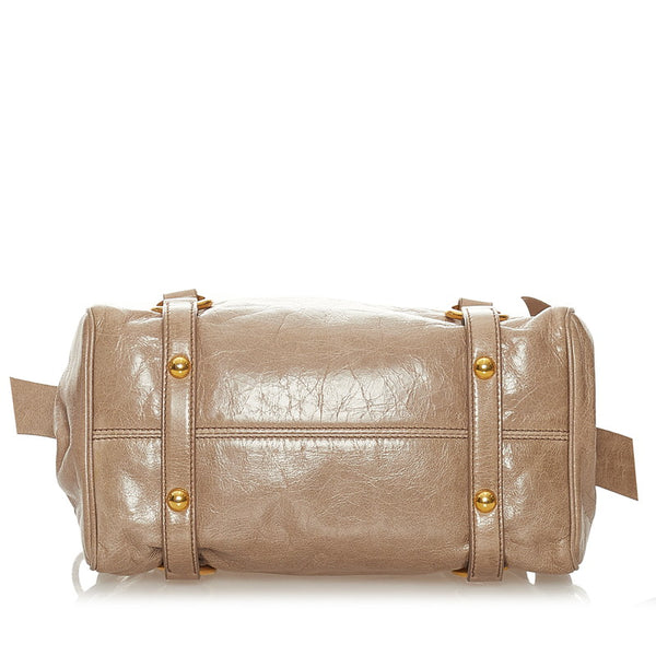 ミュウミュウ リボン ベージュ レザー ハンドバッグ ショルダーバッグ 2WAY レディース MIUMIU 【中古】