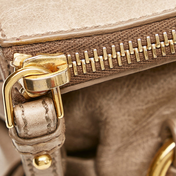 ミュウミュウ リボン ベージュ レザー ハンドバッグ ショルダーバッグ 2WAY レディース MIUMIU 【中古】
