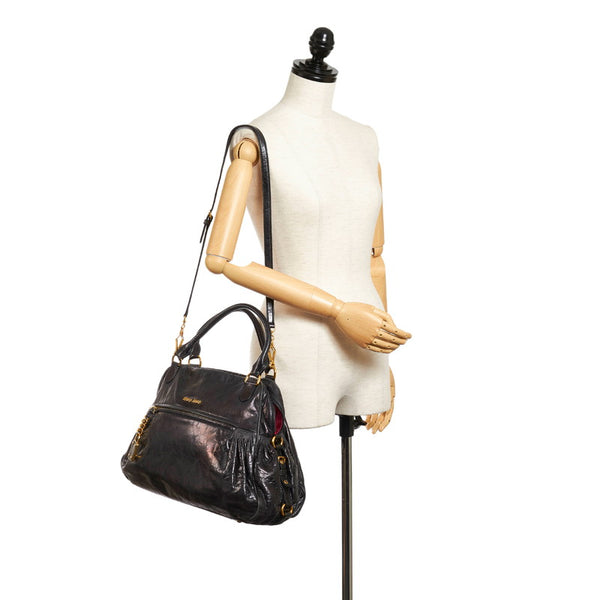 ミュウミュウ ハンドバッグ ショルダーバッグ 2WAY ブラック レザー レディース MIUMIU 【中古】