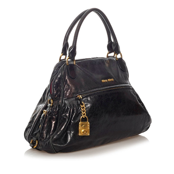 ミュウミュウ ハンドバッグ ショルダーバッグ 2WAY ブラック レザー レディース MIUMIU 【中古】