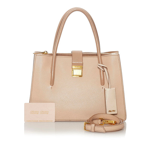 ミュウミュウ ベージュ レザー ハンドバッグ ショルダーバッグ２WAY レディース MIUMIU 【中古】