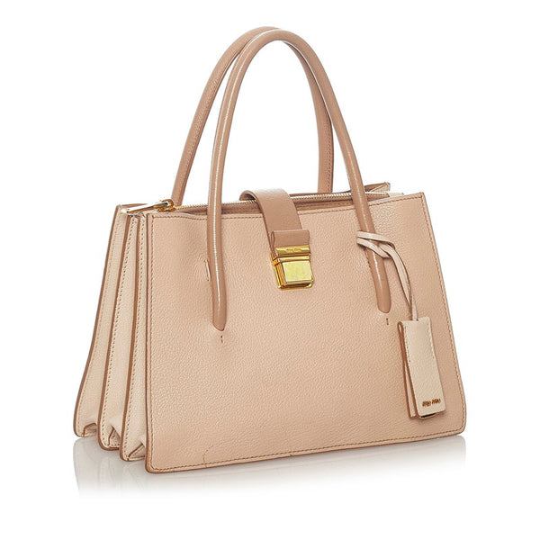 ミュウミュウ ベージュ レザー ハンドバッグ ショルダーバッグ２WAY レディース MIUMIU 【中古】