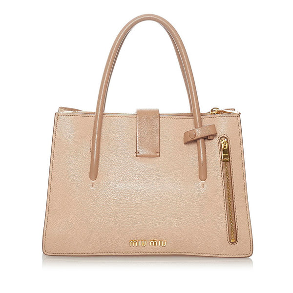 ミュウミュウ ベージュ レザー ハンドバッグ ショルダーバッグ２WAY レディース MIUMIU 【中古】