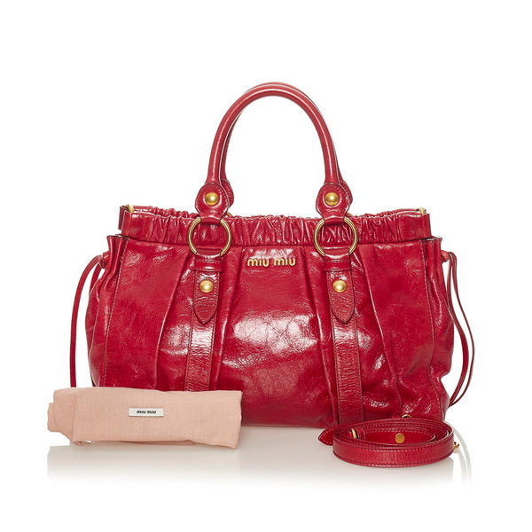 ミュウミュウ レッド レザー ハンドバッグ ショルダーバッグ 2WAY レディース MIUMIU 【中古】