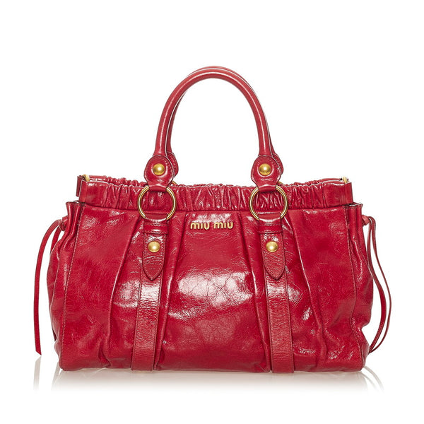 ミュウミュウ レッド レザー ハンドバッグ ショルダーバッグ 2WAY レディース MIUMIU 【中古】