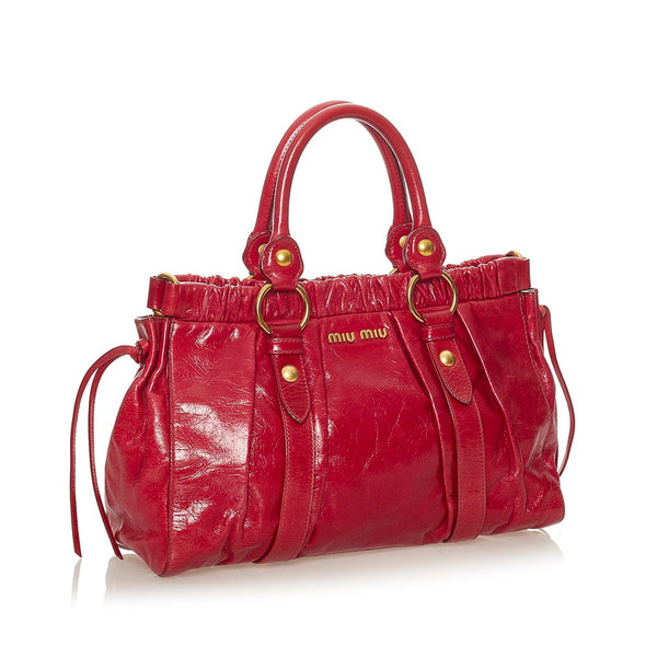 ミュウミュウ レッド レザー ハンドバッグ ショルダーバッグ 2WAY レディース MIUMIU 【中古】