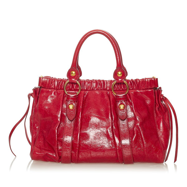 ミュウミュウ レッド レザー ハンドバッグ ショルダーバッグ 2WAY レディース MIUMIU 【中古】